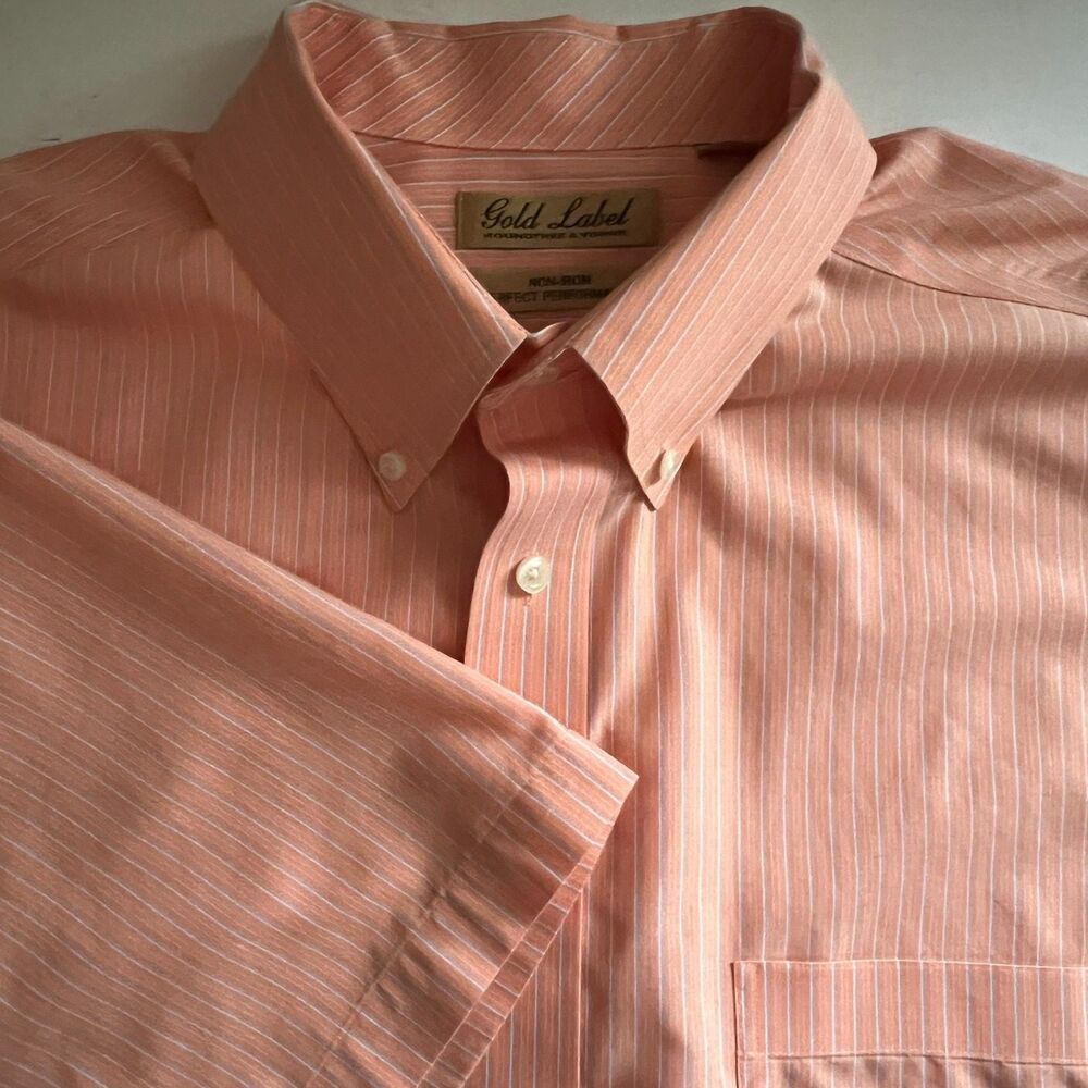 Roundtree & Yorke Gold Label Shirt Mens 2XT Pinstripe Short Sleeve Button Down